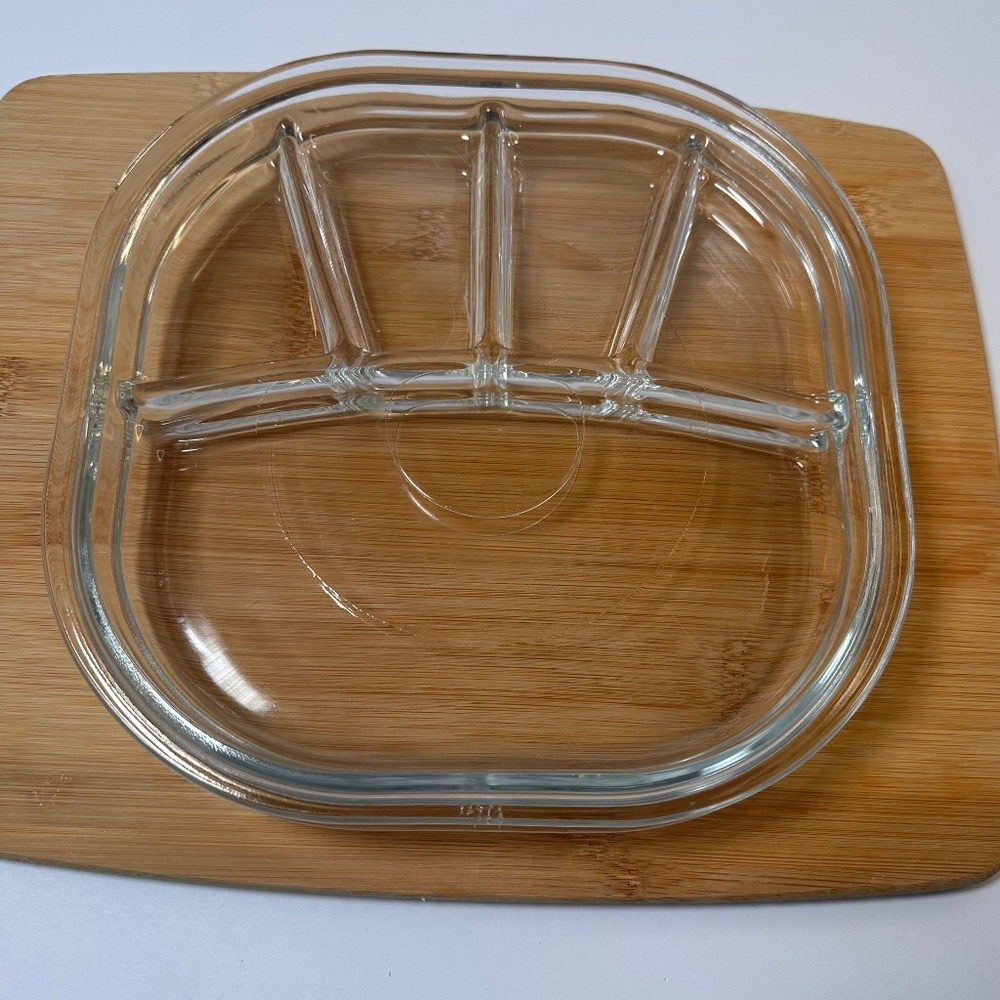 2 Vintage Clear Glass Divided Plates  Mid-Century Party Trays